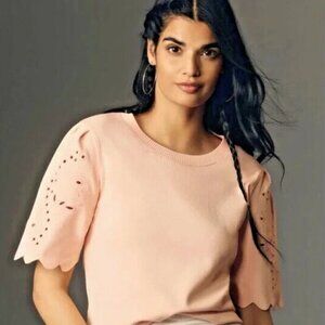 Maeve Anthropologie Scalloped Twofer Short Sleeve Sweater Tee Boxy Feminine L